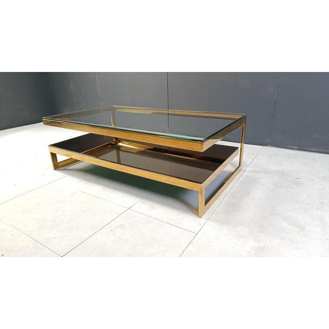 Gold Vintage 23kt Gold 2-Tier Coffee Table from Belgochrom, 1970s For Sale - Image 8 of 11