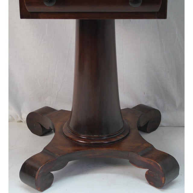Antique 1920s American Empire Mahogany Drop Leaf Side Table With Two Drawers For Sale - Image 9 of 12