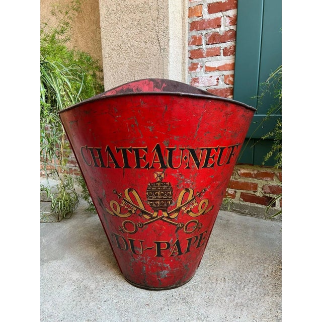 French Provincial Antique French Vineyard Grape Hod Wine Bucket Winery Red Urn Fireside Box C1890 For Sale - Image 3 of 18