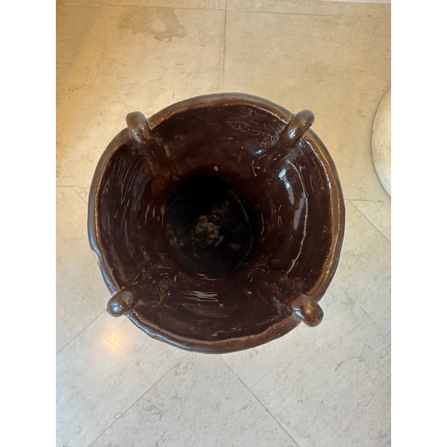 Vintage Signed Coiled Terracotta Vase With Piercings and Glazed Brown Accents For Sale - Image 10 of 13