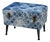 Late 20th Century Indigo Tie-Dye Upholstered Ottoman / Footstool With Tufted Top and Distressed Textile Finish – Boho Accent Stool For Sale