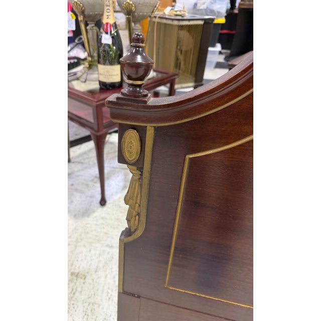 Traditional Regency Period Antique Twin Size Mahogany Headboard With Brass Accents For Sale - Image 3 of 6