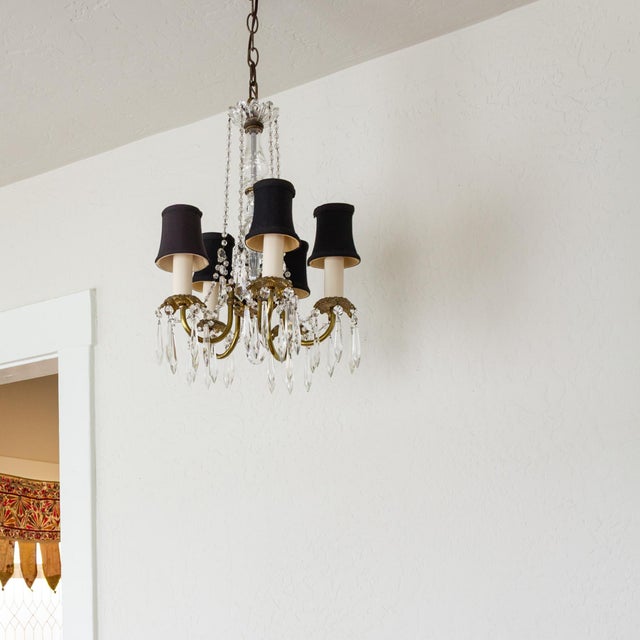 Petite French Louis XV Style Five Arm Crystal Chandelier With Black Lampshades For Sale - Image 9 of 18