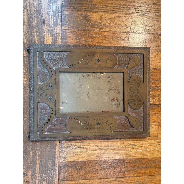 French Brass Picture Frame, Circa. 1910. Offered is a large beautifully executed French brass Arts and Crafts picture...