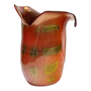 Burnt Orange Murano Glass Vase with Gold Leaf Inclusion by Nichetto For Sale
