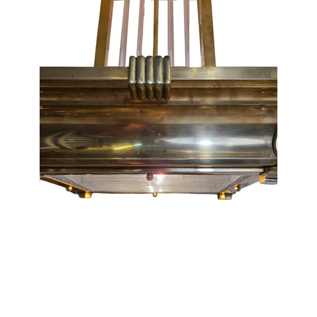 Early 20th Century Rectangular Industrial Brass and Glass Rod Vintage Chandelier For Sale - Image 14 of 18