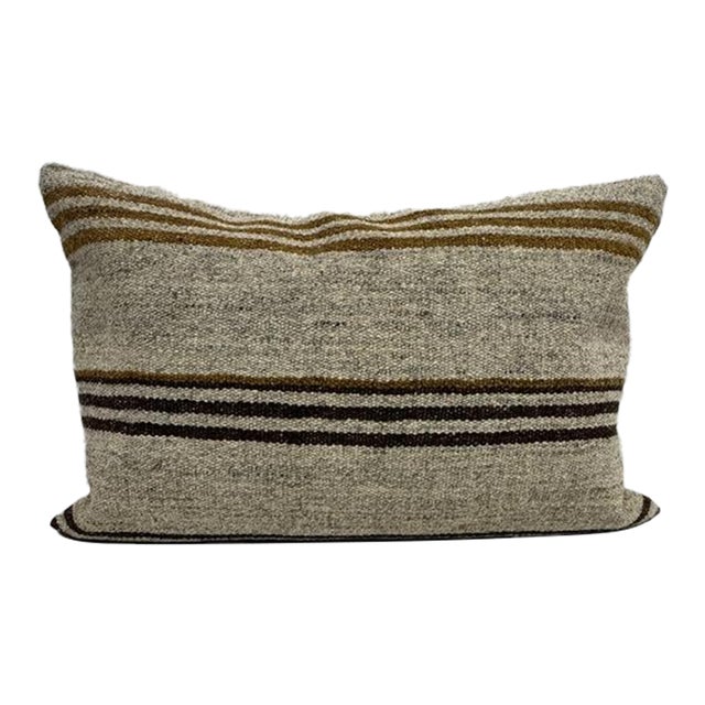 Turkish Hemp Pillow Cushion Natural Beige Brown Pillow Cushion Cover 16" x 24" For Sale