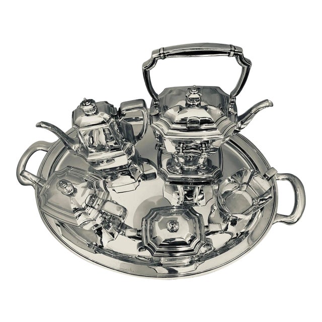 Mid 20th Century Six-Piece Tiffany & Co. Sterling Silver Kettle on Cradle W Serving Tray 7.3 Kg For Sale