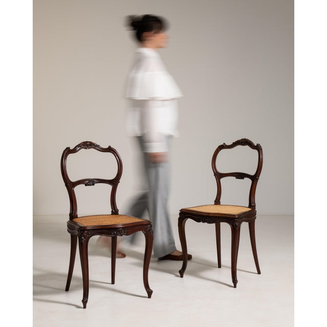 Beige 19th Century Pair of Louis Philippe Chairs with Rattan Seats For Sale - Image 8 of 11