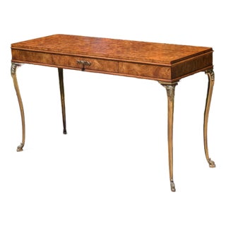 Late 20th Century Burl French Empire Style Console Table With Brass Legs For Sale