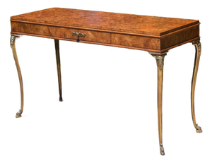 Late 20th Century Burl French Empire Style Console Table With Brass Legs
