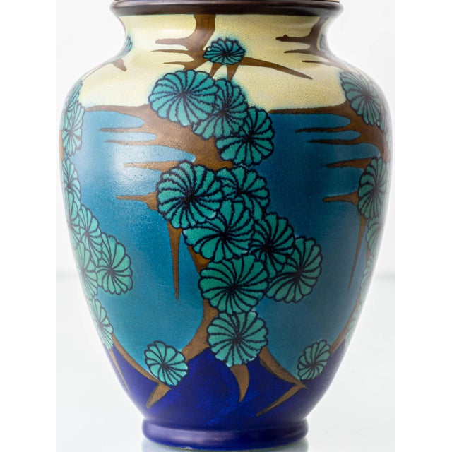 1920s Dutch Gouda Art Deco Blue Ceramic Table Lamp For Sale - Image 3 of 15