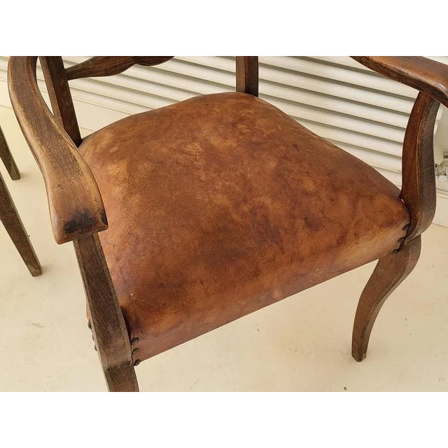 Set of Vintage French Chairs in Leather and Oak, 1950 For Sale - Image 5 of 13