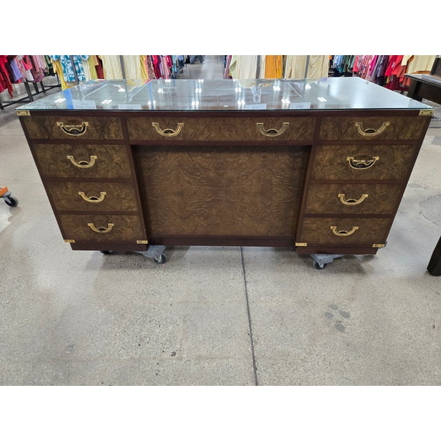 Kittenger Georgian collection rosewood faux companion executive desk. Era 1970's, finished on both sides in beautiful...