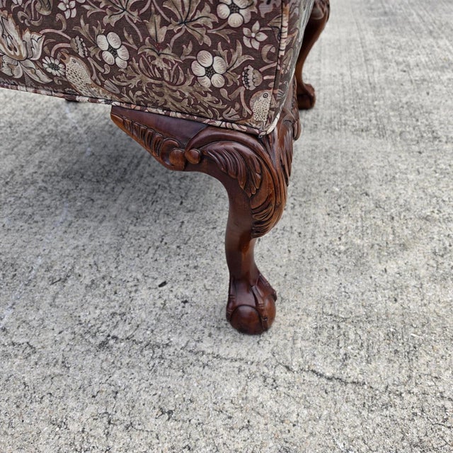 Vintage Hickory Chair Co Wingback William Morris Strawberry Thief Fabric For Sale - Image 13 of 18
