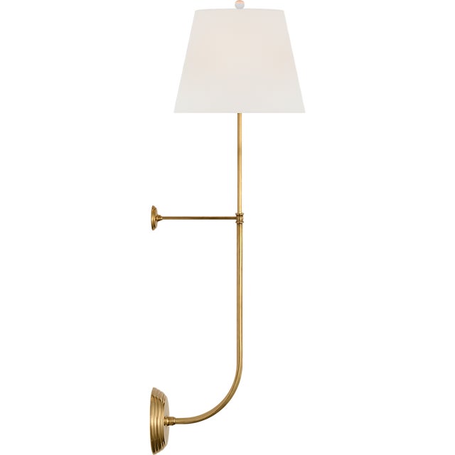 Traditional Suzanne Kasler for Visual Comfort Signature Wyatt 39" Statement Sconce in Hand-Rubbed Antique Brass with Linen Shade For Sale - Image 3 of 9