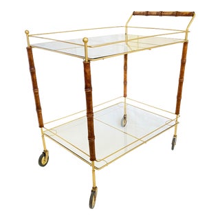 Vintage Hollywood Regency Faux Bamboo Serving Cart For Sale