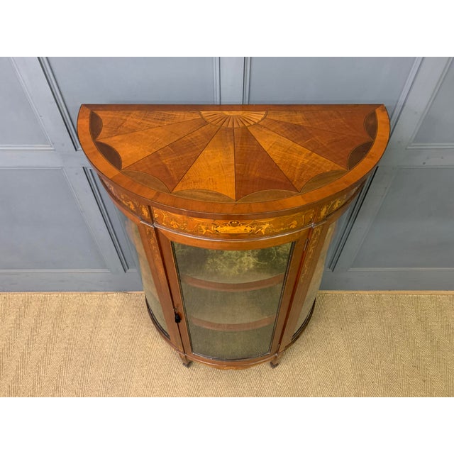 Antique Inlaid Bow Fronted Display Cabinet, 1900 For Sale - Image 11 of 18
