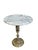Perfect small size marble top accent table. Brass filigree base. Attached gray marble top.