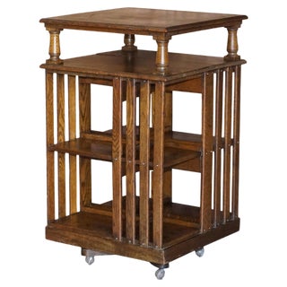 Large Victorian English Oak Revolving Bookcase Table, 1880s For Sale