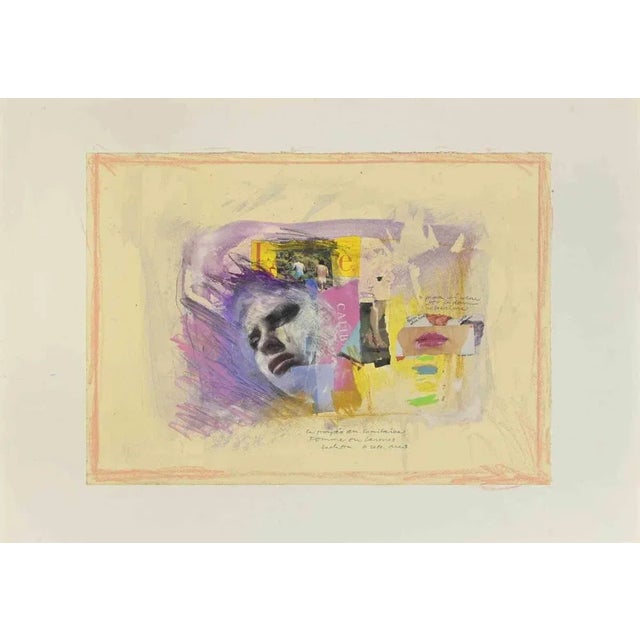 Femme en larmes is a mixed media artwork, realized by sergio barletta in 1993. Pastel, watercolor, and collage on...