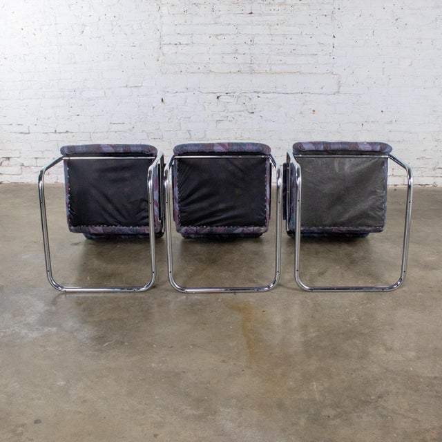 Metal Late 20th Century Modern Set of 3 Armchairs W/Chrome Tube Cantilever Frames Style of Steelcase For Sale - Image 7 of 18