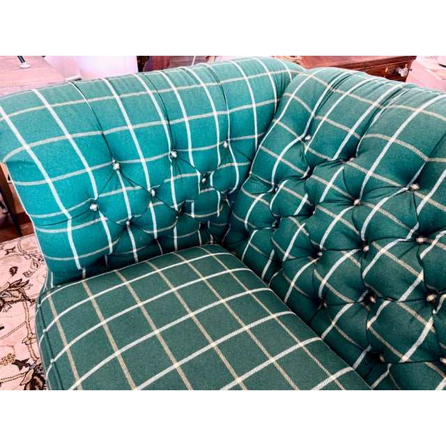 Green Plaid Chesterfield Oversized Loveseat Sofa For Sale - Image 4 of 7
