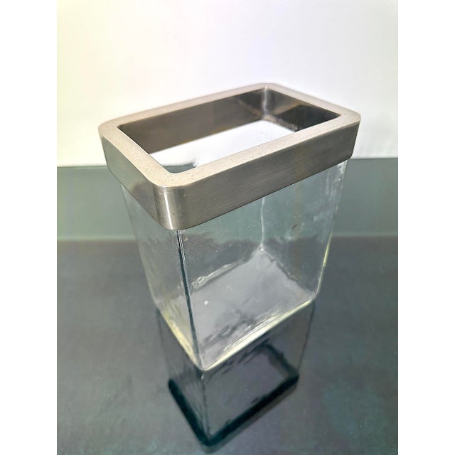 Glass and Brushed Metal Flower Vase, Italy, 1970s For Sale - Image 4 of 9