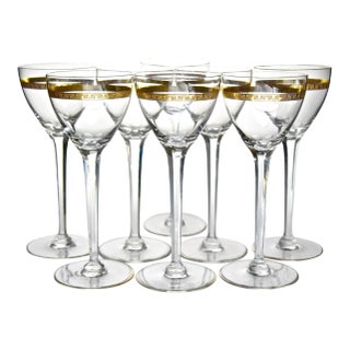Antique Gilded Tall Crystal Stems- Set of 8 For Sale