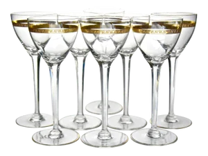 Antique Gilded Tall Crystal Stems- Set of 8