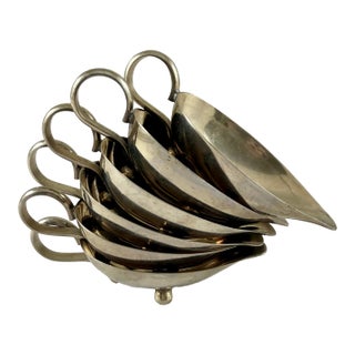 Mid-Century Modern Era Italian Silver Individual Au Jus Sauce Boats, Set of Six For Sale