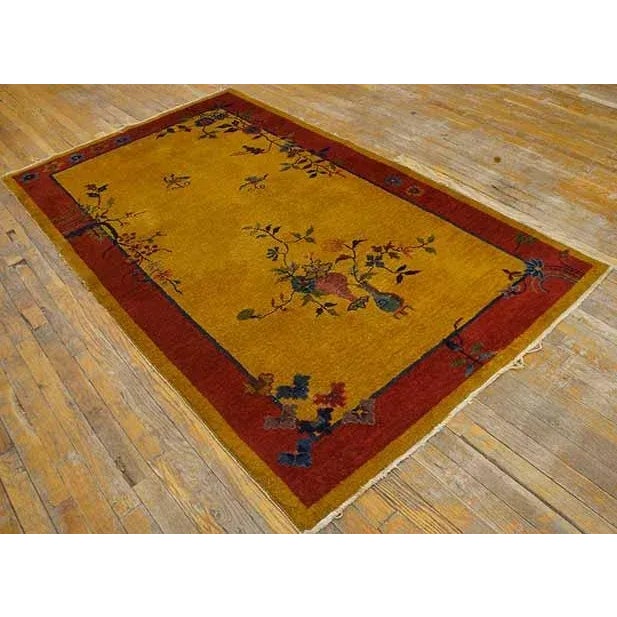 1920s Chinese Art Deco Carpet on Yellow-Gold Background ( 4' x 6'10" x - 122 x 208 cm ) Antique Art Deco Small Scatter...