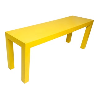 1970’s Long Yellow Wooden Parsons Table For Sale