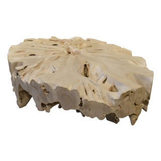 Andrianna Shamaris St. Barts Oval Teak Wood Coffee Table For Sale