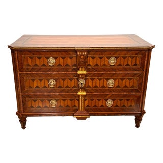 Austrian Louis XVI Commode in Walnut Veneer with Inlays and Gold Plate, 1790s For Sale