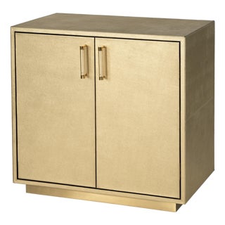 Francois 32 in. W Rectangular Wood and Leather 2 Door Accent Cabinet, Antique Gold For Sale