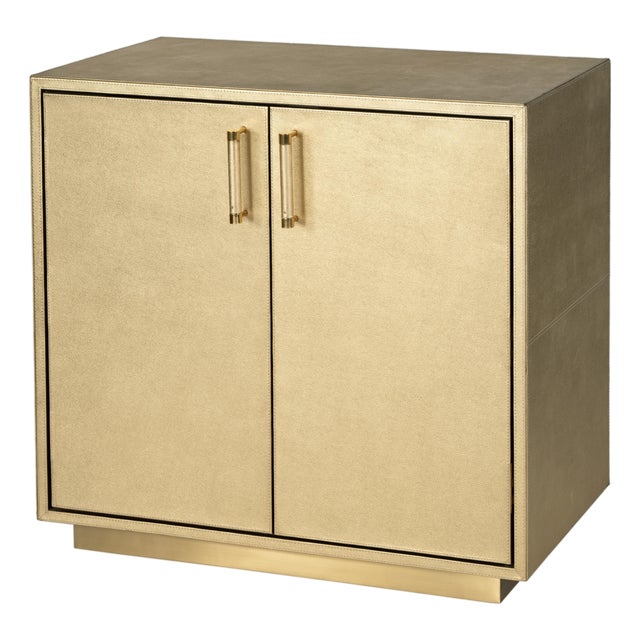 Francois 32 in. W Rectangular Wood and Leather 2 Door Accent Cabinet, Antique Gold For Sale