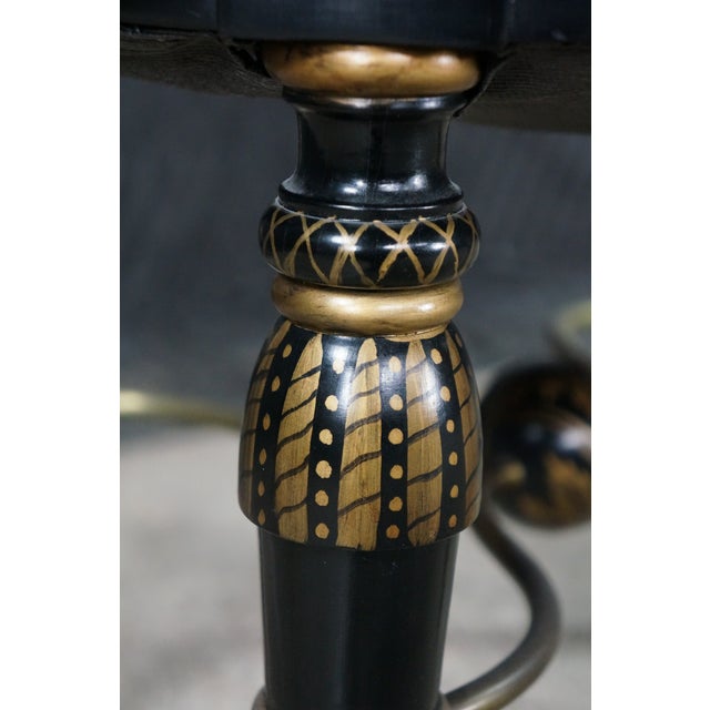 Mid Century Regency Style Ebonized Gold Painted Upholstered Stool Pouf Bench For Sale - Image 9 of 18