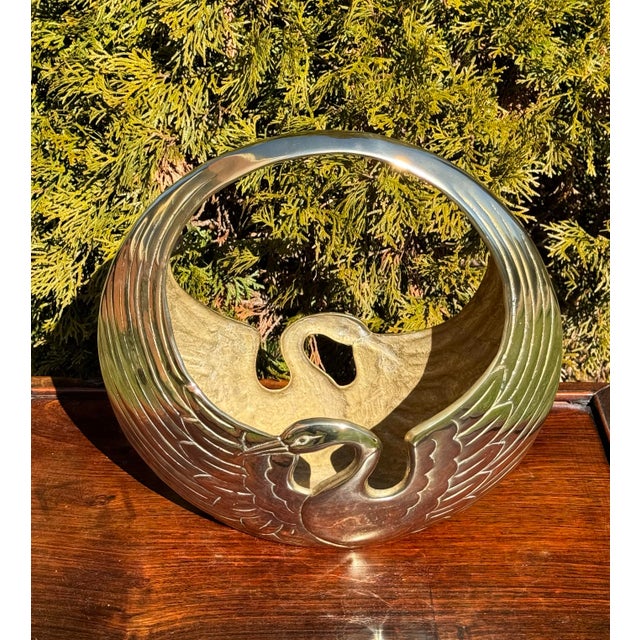 Art Deco Elegant Mid 20th century Brass Basket With Retro Art Deco Style Crane Design For Sale - Image 3 of 11