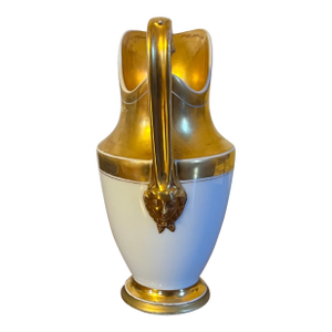 Antique Early 19th Century French Empire Paris Porcelain Locre Gold and White Ewer or Pitcher Circa 1800 - 1810