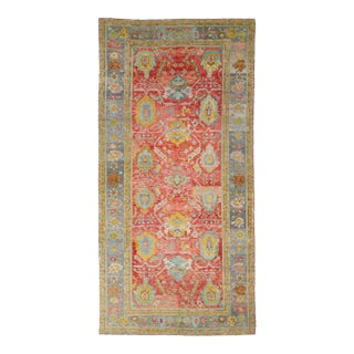 Oversized 12x25 Modern Turkish Oushak Rug in Red Hand-Knotted Wool For Sale