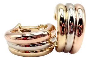 1990s Cartier Tri-Color Gold Large Size Trinity Huggie Hoop Earrings, A Pair