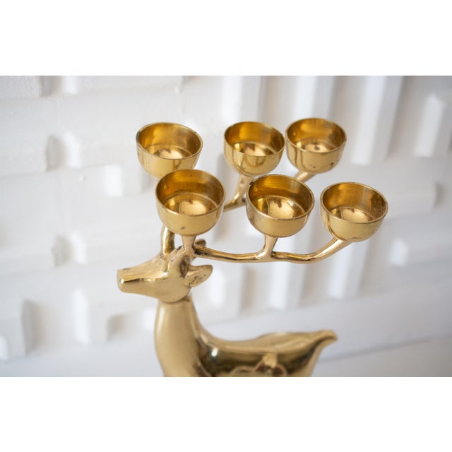 1970s Mid-Century Vintage Large Polished Brass Deer Candelabra For Sale - Image 4 of 9