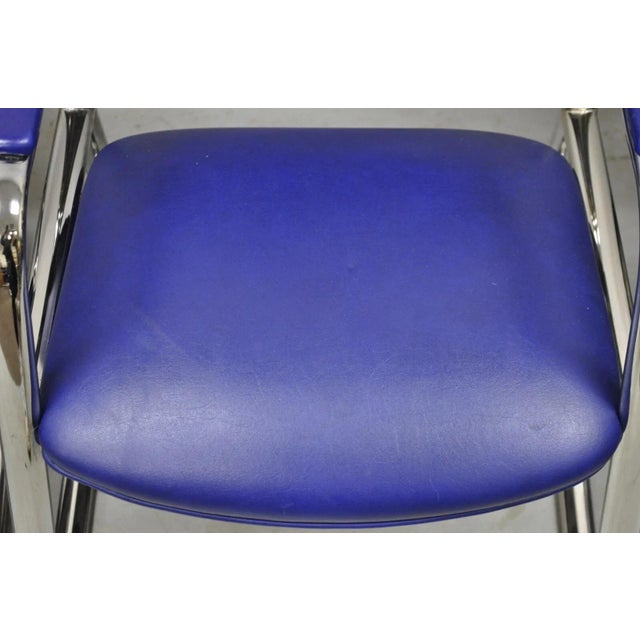 Late 20th Century Vintage Lawsonia Stylex Mid Century Modern Blue Chrome Lounge Chairs - A Pair For Sale - Image 5 of 10