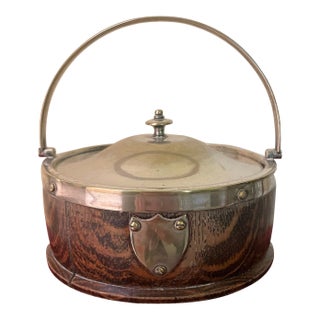 Antique English Oak and Silver Plate Covered Butter Dish For Sale