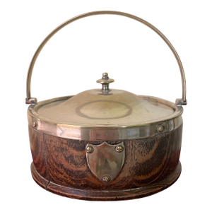 Antique English Oak and Silver Plate Covered Butter Dish