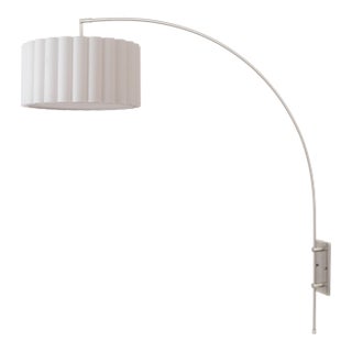 1960s Scallop Wall Sconce by Nova of California - Fabric Drum Shade, Satin Nickel Steel For Sale