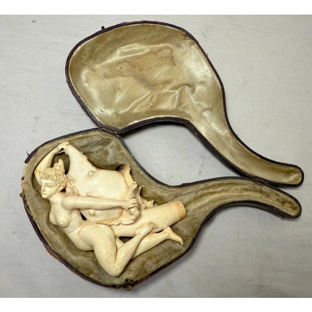 Ceramic Antique 19th Century Carved Meerschaum Sterling Venus Lady Shell Smoking Pipe For Sale - Image 7 of 13