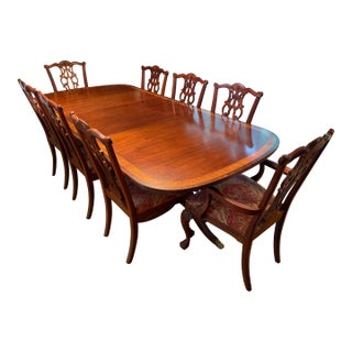Vintage Ethan Allen Chippendale Style Extension Dining Table & 8 Chairs For Sale