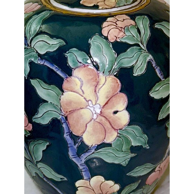 Chinoiserie Mid Century Floral Porcelain Temple Jar For Sale - Image 3 of 8